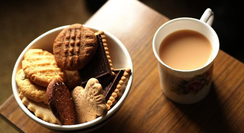 Chai/Coffee and cookies for breakfast at Vihang Resort